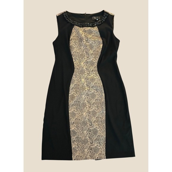 dressbarn Dresses & Skirts - Dressbarn Collection Black Gold Paisley Beaded Sheath Dress Petite 12 1412